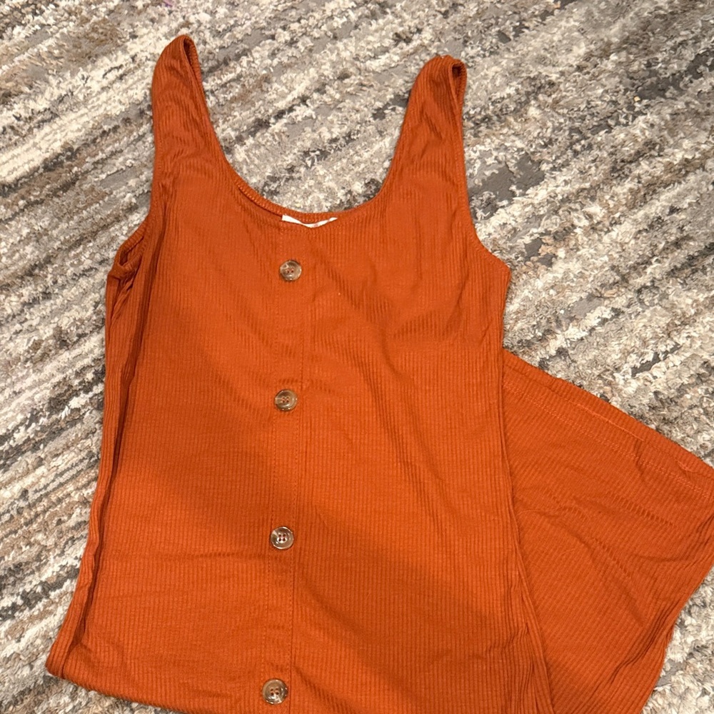Women's Orange Ribbed Button-Front Tank Top